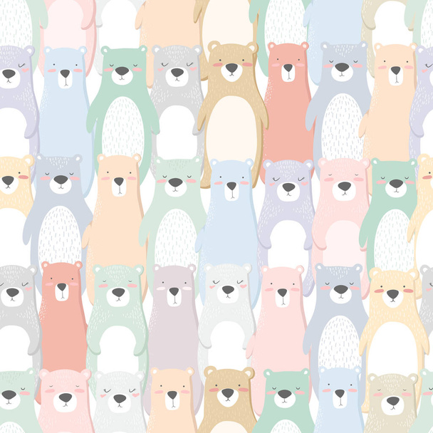 Seamless vector pattern with colorful hand drawn cute bears isolated on white background. Design for fabric, t-shirt print, wallpaper, card - Vector, afbeelding
