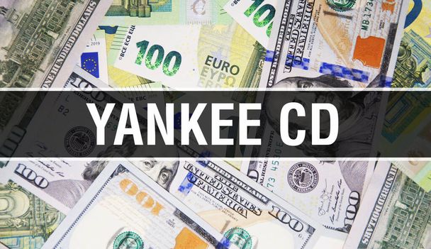 "Yankee CD", концепция крупного плана. American Dollars Cash Money, 3D рендеринг. Компакт-диск Янки на Доллар Банкноте. Финансовые банкноты США Банкноты Коммерческие денежные инвестиции Концепция прибыли - Фото, изображение