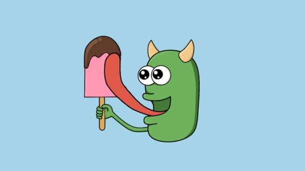 dibujos animados video divertido Monter lamiendo helado - Metraje, vídeo