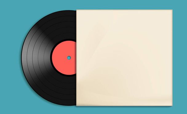 Vinyl record disc in paper case. Music background with copy space. Vector banner. - Vetor, Imagem