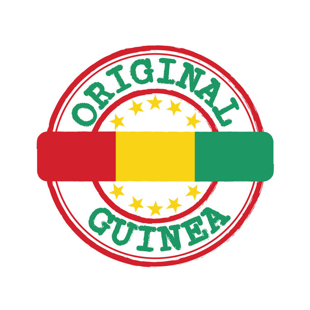 Timbre vectoriel du logo original avec texte Guinée et attachement au milieu avec drapeau national. Timbre Texture Caoutchouc Grunge de Original de Guinée. - Vecteur, image