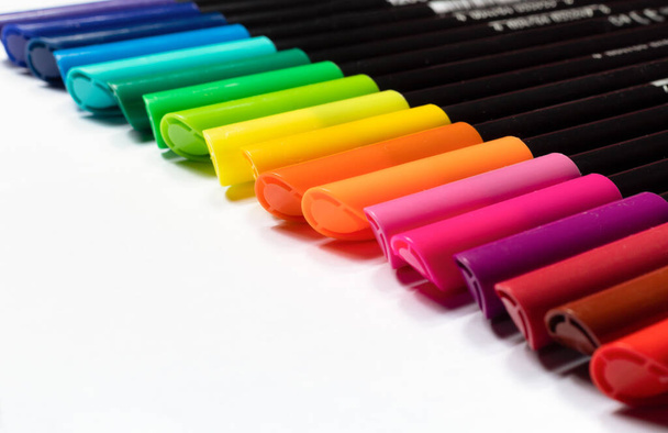 Set of chromatically arranged markers isolated on a white background. - Photo, Image
