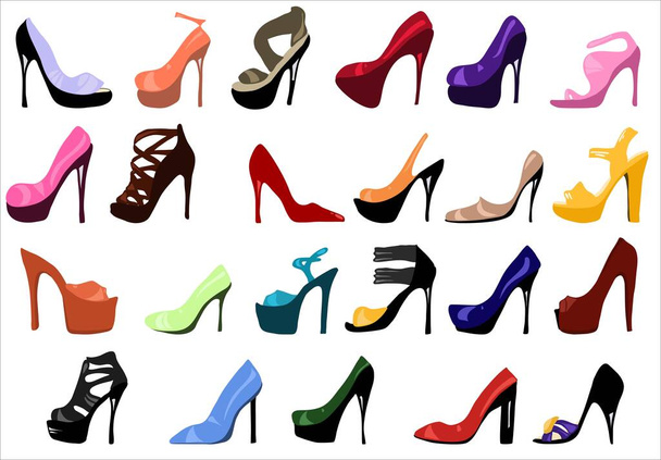 Tacones altos. Set de zapatos para mujer vector de diseño de moda plana - Vector, Imagen