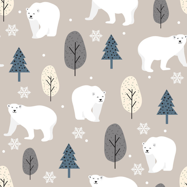 Padrão sem costura de Natal com fundo de urso polar, padrão de inverno com urso branco, papel de embrulho, saudações de inverno, fundo da página web, cartões de Natal e Ano Novo - Vetor, Imagem