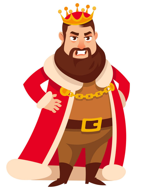  Displeased king with hands on his belt. Royal character in cartoon style. - Vector, afbeelding