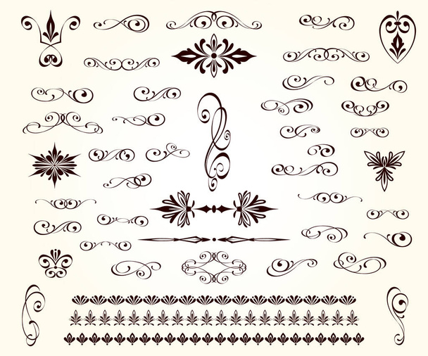 Set of vintage elements isolated, editable. Vignettes, dividers. - Vector, Image