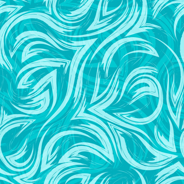 turquoise vector geometric seamless pattern from corners of flowing lines and waves on turquoise background.Water or sea river texture - Vektori, kuva