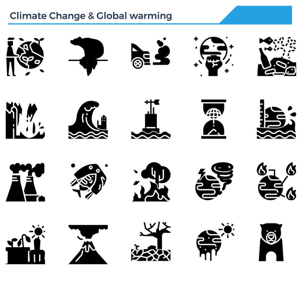 Klimaatverandering en icoon voor opwarming van de aarde ingesteld. - Vector, afbeelding