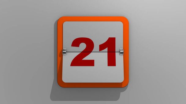 Stilvolle 3D-Darstellung eines Kalenders für den 21. Tag. 3D-Illustration von 21 Wochentagen oder Feiertagen und Veranstaltungen. Rutsche Nummer Einundzwanzig. - Foto, Bild