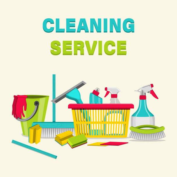 Household items for cleaning. House cleaning service for apartments, residential homes and commercial buildings. vector illustration. - Vector, Image