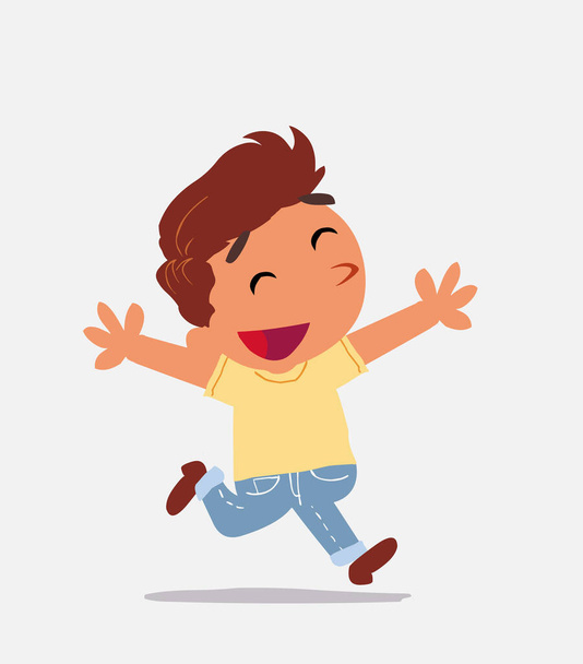 kreslený postava malého chlapce na džínách běží euforie - Vektor, obrázek