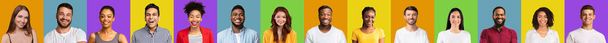 Mosaic of multiracial people portraits posing on different colorful backgrounds - Photo, Image