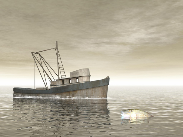 altes Fischerboot - 3D Render - Foto, Bild