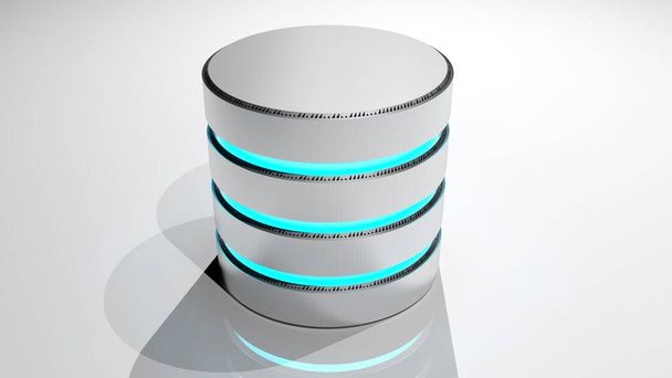 DATABASE-Technologie Konzeptbild mit metallischen Scheiben und blauem Licht - 3D-Darstellung - Foto, Bild