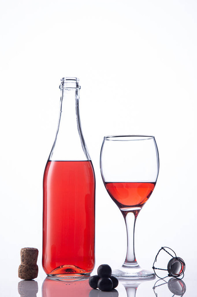 Bottle and glass of Lambrusco wine  on white background. - Valokuva, kuva