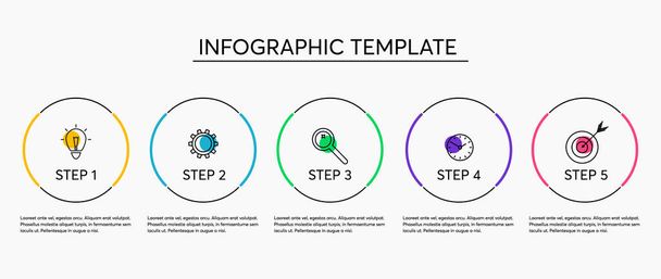 Kreativní vektorová infografie s 5 možnostmi, kroky nebo procesy. Minimalistický infografický obchodní koncept pro prezentaci, sestavu, workflow, strategii. Vizualizace obchodních dat. - Vektor, obrázek