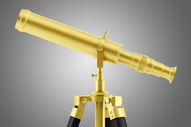 télescope doré sur trépied isolé sur fond gris
 - Photo, image