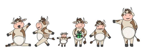 αστείες αγελάδες doodle διαφορετικούς χαρακτήρες σύνολο. Καρτ ποστάλ - Διάνυσμα, εικόνα