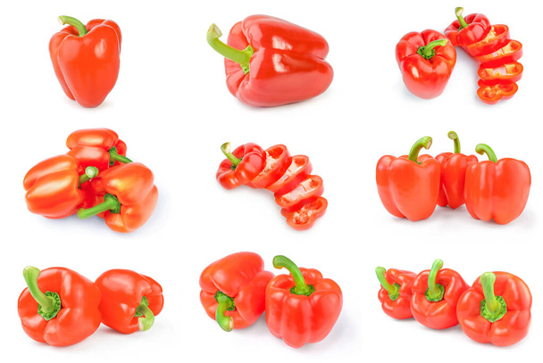 Collage of bell peppers on a isolated white background - Zdjęcie, obraz