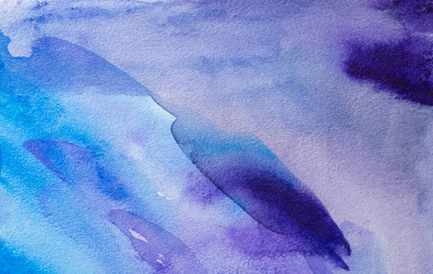 Abstract Hand painted blue purple watercolor background on wet paper, texture for creative wallpaper or design artwork. - Foto, Imagem