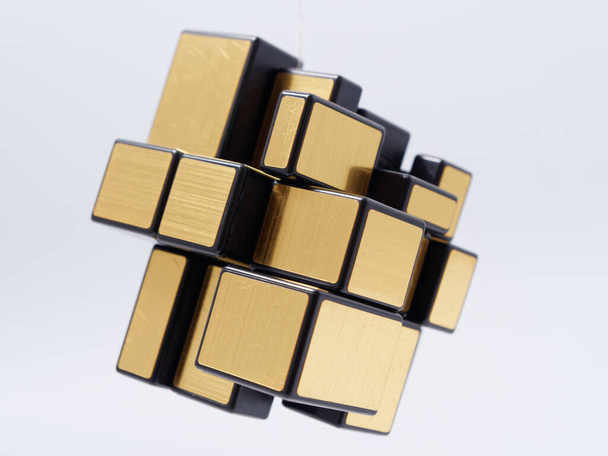 cubos 3d de diferentes tamaños en una pirámide sobre un fondo blanco 2020 - Foto, Imagen