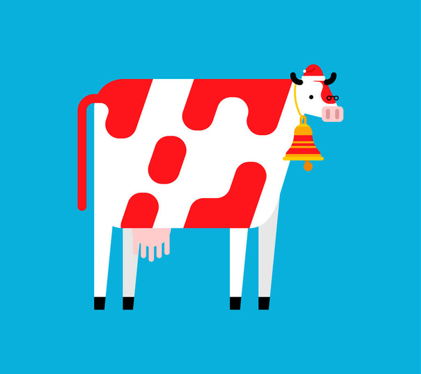 Santa Claus cow. Bull in red clothes. New year and christmas illustration - Vettoriali, immagini