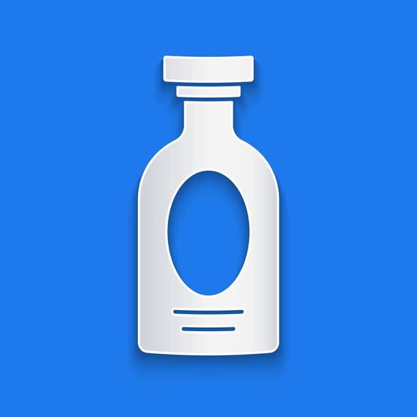 Corte de papel Bebida alcohólica Icono de botella de ron aislado sobre fondo azul. Estilo de arte de papel. Vector. - Vector, Imagen