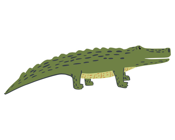 Crocodile sur quatre pattes isolées sur fond blanc. Humour personnage de dessin animé faune dans l'illustration vectorielle doodle. - Vecteur, image