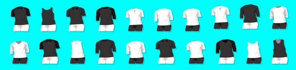 set of raglan round neck t-shirts. cartoon icon design template with various models. modern vector illustration isolated on blue background - Vector, Image