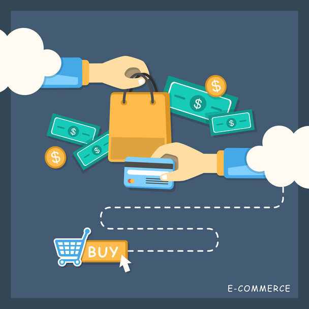 επίπεδη σχεδιαστική απεικόνιση του e-commerce - Διάνυσμα, εικόνα