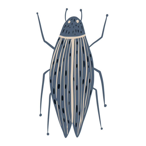 Gray beetle isolated on white background. Abstract insects long in doodle vector illustration. - Vector, Image