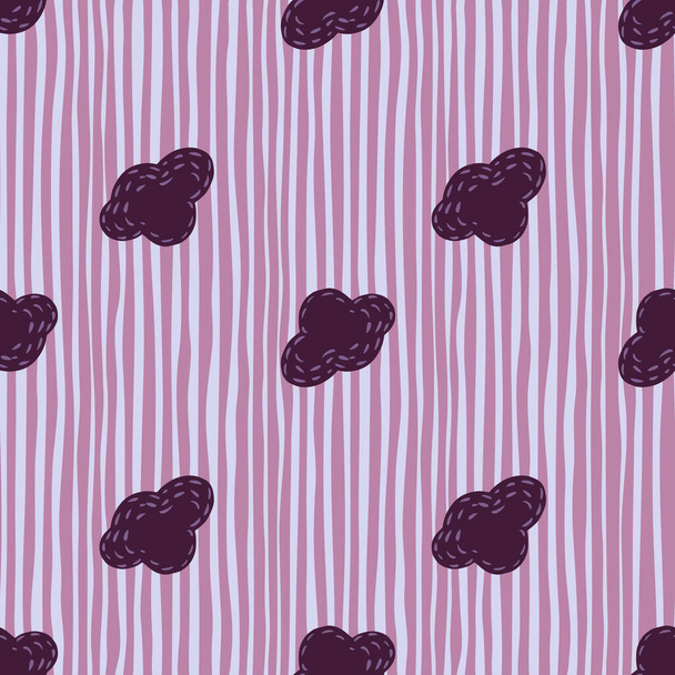 Diagonaal eenvoudige hemel ornament naadloze doodle patroon met paarse wolken vormen. Gestreepte achtergrond. Decoratieve achtergrond voor stof ontwerp, textiel print, verpakking, cover. Vectorillustratie. - Vector, afbeelding
