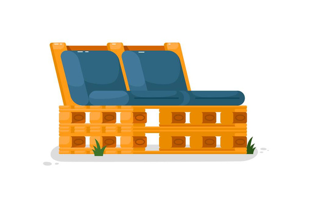 Garden bench. Isolated wooden bench with cushions - Vector, imagen