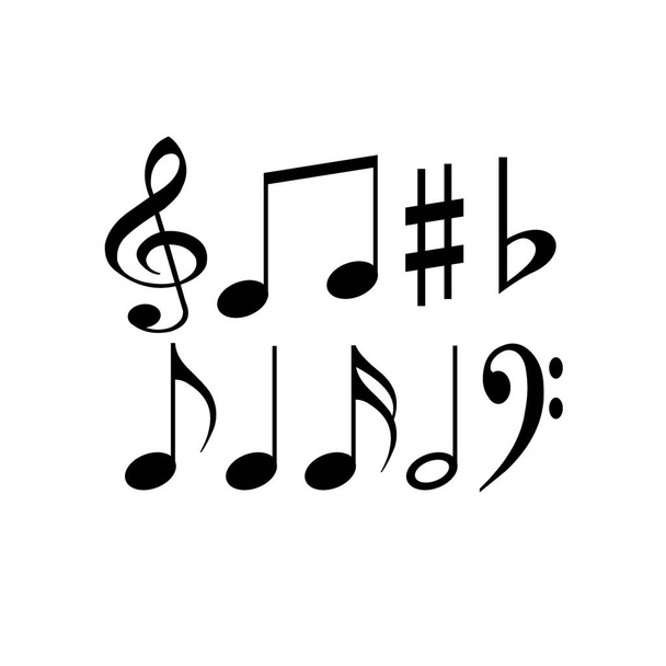 Μαύρες μουσικές νότες σε λευκό φόντο. Βασικά μουσικά σύμβολα. Δημιουργική απεικόνιση. Σύνολο σημείων. - Φωτογραφία, εικόνα