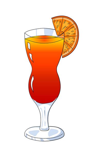 Isolated cocktail. Vector illustration. Hand drawing. Summer alcoholic drink. Juice of citrus fruits. - Vector, imagen