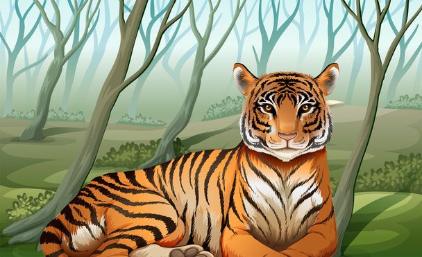 Un tigre aterrador en el bosque
 - Vector, Imagen