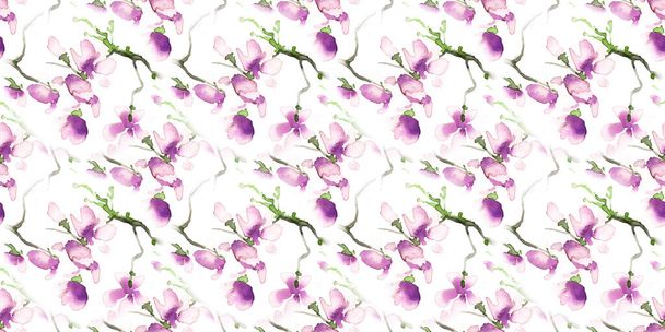 Сакура Блоссом. Безшовный вишневый орнамент. Зеленый  - Фото, изображение