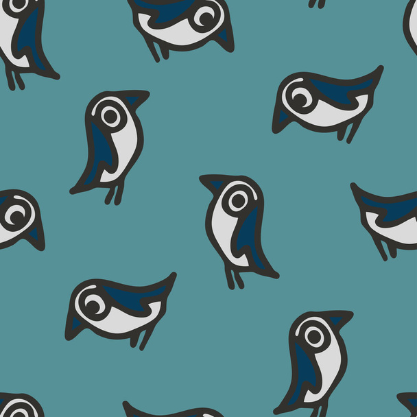 Seamless vector pattern with bluebird on blue background. Artistic cartoon wallpaper design with sparrows. Decorative bird fashion textile. - Vector, Image