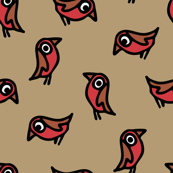 Bezproblémový vektorový vzor s jednoduchými ptáky na béžovém pozadí. Ručně kreslené holubí tapety design. Kreslený zvířecí módní textil. - Vektor, obrázek