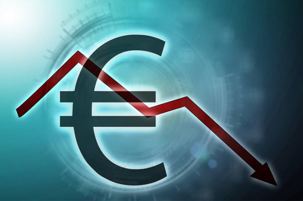 Ставка евро снижена. График вниз простой значок. Снижение финансов, банковское дело - Фото, изображение