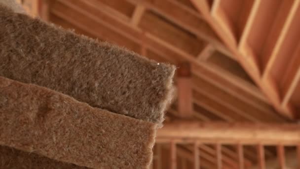 Hemp wool used as insulation in new eco building - Footage, Video