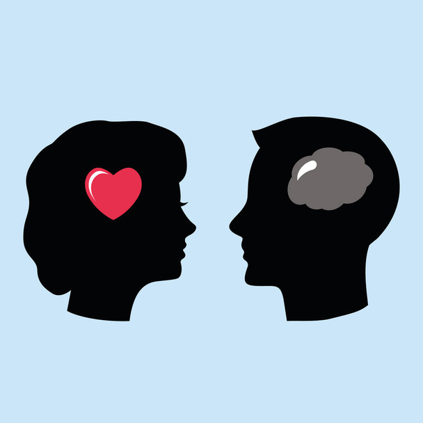 silhouette of the head of a man and a woman who look at each other. the concept of psychology in family relationships. vector illustration isolated on white background - Vector, Image