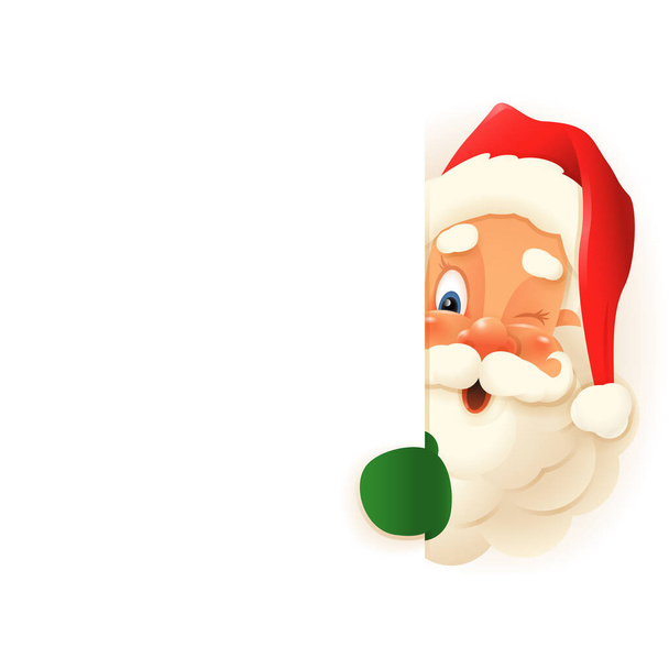 Lindo Santa Claus espiando en el lado derecho del tablero - ilustración vectorial aislado sobre fondo transparente - Vector, imagen