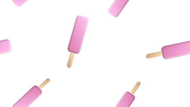 ice cream sweet, milk, popsicle pink on a stick on a white background, vector illustration, pattern. a delicious dessert for children and adults. wallpaper for cafe and restaurant - Vektor, Bild
