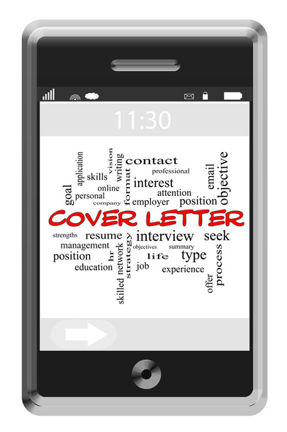 Cover Letter Word Cloud Concept on Touchscreen Phone - Photo, Image