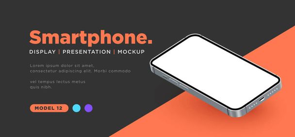 3d realistic smartphone display mockup vector. isolated angled perspective modern phone presentation - Vector, Image