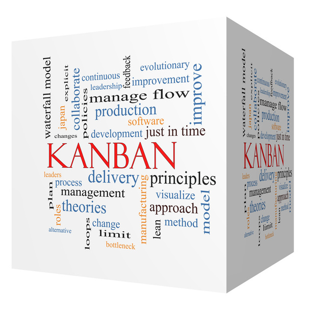 Kanban 3d κύβο λέξη έννοια σύννεφο - Φωτογραφία, εικόνα
