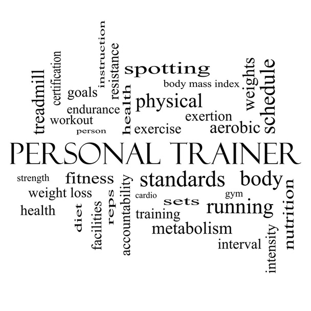 Personal Trainer Word Cloud Concept em preto e branco
 - Foto, Imagem