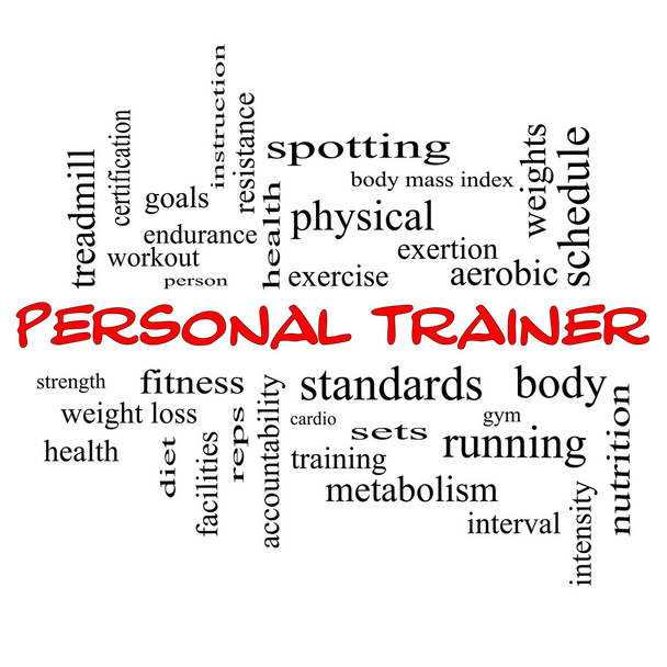 Personal Trainer Word Cloud käsite punaisissa korkeissa
 - Valokuva, kuva