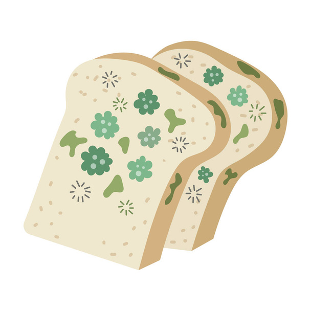 Schimmel op gesneden brood vector illustratie geïsoleerd op witte achtergrond.  - Vector, afbeelding